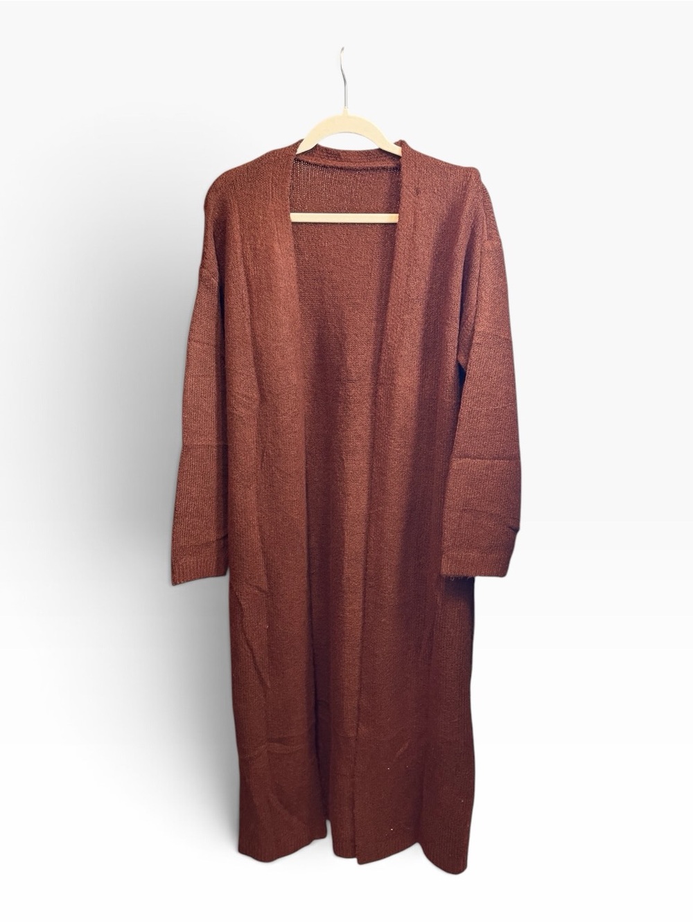 Long Open-Front Cardigan in Brown